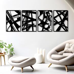 Zzbakress 4 Pieces Abstract Metal Wall Art, Minimalist Art Decoration, Paintings Wall Decor, 3D Structure Sculptures Decor for Living Room Bedroom Bathroom Office (Black style 1)