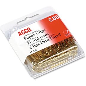ACCO Paper Clips, Jumbo, Smooth, Gold, 50 Clips/Box (72532)