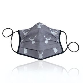JaxMask® | Gray Deer Hunting Stag Head Pleated Cloth Face Mask | 2 Layer Washable & Reusable With Nose Wire | ‘OpenSeason Collection’