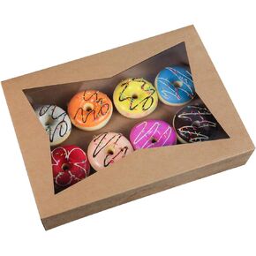 ONE MORE [15-Pack] 14 x10 x 3inch Brown Paperboard Lock Corner Window Bakery Cookie Boxes, Large Container with PVC Windows for Pie and Cookie Box