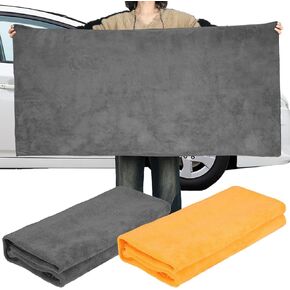 Mindsoft 2 Pcs 55'' x 28'' Extra Large Microfiber Car Drying Towels Quick Absorbency Car Drying Towel No Streaks Scratches Water Spots Car Cleaning Towels Auto Detailing Cloth for Vehicle, Orange Gray