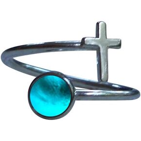 Recycled Antique Bottles and Glassware Sterling Silver At The Cross Adjustable Ring (Aqua Vintage Mason Jar) in Kuwait