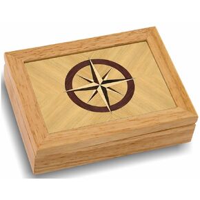 MarqArt Wood Compass Rose Gift Box - Trinket Organizer With Hinged Lid - Store Rings, Bracelets, Watches, Coins - Great Gift For Any Occasion - Birthdays, Christmas, Graduation - (#2858BH 6x8x2)