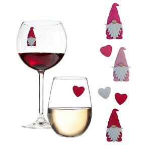 Sweetheart Gnomes Wine Glass Charms - Set of 6 Stemless Magnetic Drink Markers for Champagne Flutes, Martinis, Coctails and more by Simply Charmed