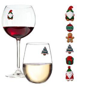 Christmas Gnome Wine Glass Charms - Set of 6 Magnetic Drink Markers for Stemless Glasses - Holiday Hostess Gift by Simply Charmed
