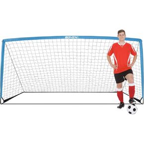 BOHEN 12x6FT Iron Portable Soccer Goal for Kids Backyard with Carry Bag - Fun for Outdoor Indoor Training Games for Children Youth Adult, for Easy Storage and Transportation(Grey Blue, 1 Piece)