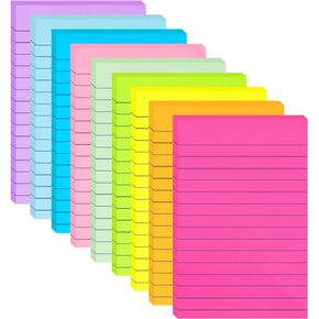 (9 Pack) Lined Sticky Notes 4x6 in Post Sticky Notes with Lines, 9 Bright Colors Large Ruled Post Stickies Colorful Super Sticking Power Memo Pads Strong Adhesive, Sticky Notes 4x6 for Office, School