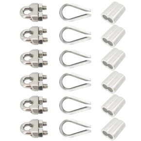 Wire Rope Accessory Set 304 Stainless Steel M4 Wire Rope Cable Clamps Stainless Steel Thimble and Aluminum Crimping Loop for 3/16 Inch Wire Rope Cable