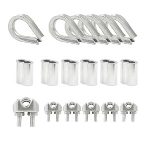 LifCratms 18Pcs M6 (1/4") Wire Rope Accessory Set, M6 Stainless Steel Wire Rope Cable Clip Clamp Stainless Steel Thimble Aluminum Crimping Loop Sleeve for 1/4 Inch Wire Rope Cable (Each 6Pcs)
