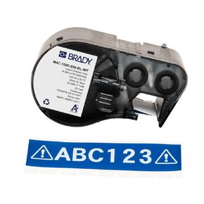 Brady Authentic (M4C-1000-595-BL-WT) All-Weather Vinyl Labels 1 in W x 25ft White on Blue. for use with The BMP41, BMP51, and M511 Label Printers