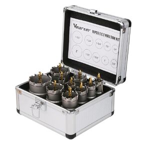 Vearter 15PCS TCT Hole Saw Kit, 5/8'' to 3'' Carbide Bits Set with Pilot Drill, for Hard Metals, Stainless Steel, Iron, Mild Steel, Aluminium, Alloys, Plastics, Fiberglass