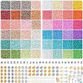 3mm Glass Seed Beads for Bracelets Making, Friendship Bracelet Making Kit for Girls, 48 Colors Bead Bracelet Kit, Beads for Jewelry Making Kit, DIY, Arts and Crafts Gifts Age 4+