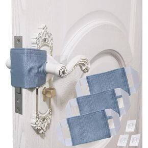 SLIFEOW Door Handle Silencer Cloth Latch Covers, Baby Door Cover Quiet Close Pads to Reduce Slamming Noise, Door Latch Cushion with 3 Hooks to Prevent Slamming (3, Beige, 4.1 * 3.1 inches)