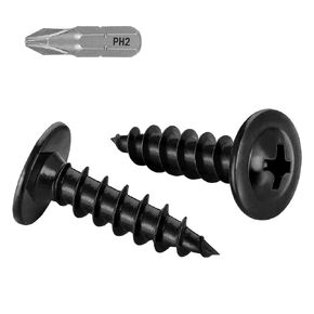 #10 x 3/4" Black Truss Head Wood Screws Fast Self Tapping Wafer Head, Alloy Steel, 100 PCS