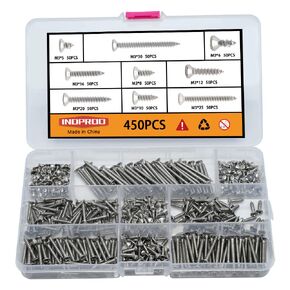 Indprod M4 Flat Head Self Tapping Wood Screws Assortment Fasteners Kit 360Pcs,Phillips Drive Countersunk Head Self-Tapping Screws,Carbon Steel