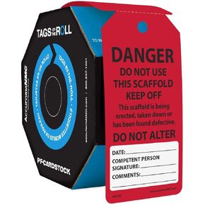 AccuformNMC 100 Scaffolding Tags by-The-Roll, Do Not Use This Scaffold Keep Off, US Made OSHA Compliant Scaffold Tags, Waterproof PF-Cardstock, Resists Tears, 6.25"x3", TAR109