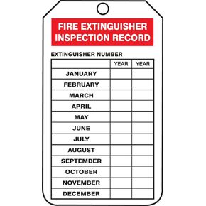 Accuform "FIRE Extinguisher Inspection Record" Pack of 25 Mini PF-Cardstock Tags, 4.25" x 2.13", PF-Cardstock, Red/Black on White, TRM101CTP