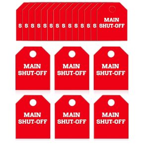 Threehoney 20 Pcs Main Shut Off Valve Tags 2 x 2.5 Inches Plastic Valve Identifier Tag Plumbing Identification Pipe Tags, White and Red