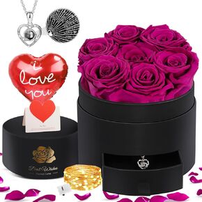 N&T NIETING Forever Flowers - Preserved Roses with Necklace, Eternal Rose Preserved Flowers Gifts for Her, Wife, Mothers Day Mom Gifts Wedding Birthday Gift for Women(Black)