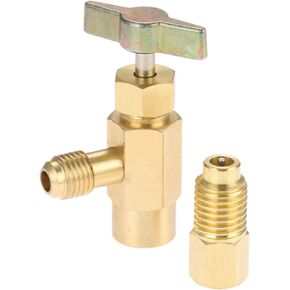 SURIEEN R1234yf Self-Sealing Can Tap Depressor, F-1/4 SAE 1/2 LH Thread Valve Tool Bottle Opener with F-1/4 SAE to M-1/2 Connector Adapter for R134a R12 R22 Charging Hose