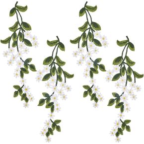 GORGECFAFT 2 Pair Green Leaves Floral Lace Applique Leaves Vine Lace Applique Forest Green Leaf Flower Patches Embroidered Lace Trim Daisy Sewing Applique Crafts for Costume Clothing DIY Craft Project