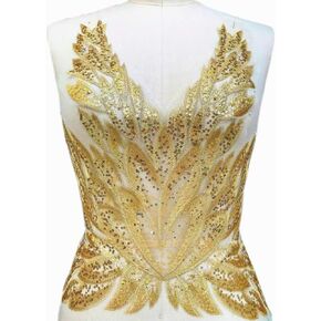 High-end Gold Color Sequins Lace Applique Patch, Sewing for Wedding Dress Women Evening Costumes Gowns DIY Decoration