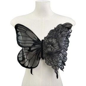ArrErr Butterfly Lace Applique Full Back Wing Embroidery Fabric Sewing Patches for Women Girl Clothes Wedding Dress DIY Decor Costumes Party Craft