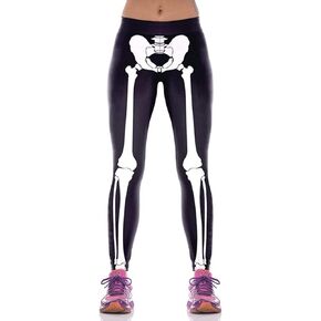 Aventy Skeleton Halloween Costume Leggings Bone Leg Black Spandex Halloween Tight Pants for Women