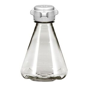 Sterile Vented Plastic Erlenmeyer Flasks for Cell Culture and Fermentation, 1L, Autoclavable Polycarbonate (PC), 53mm (53B) VersaCap with 0.2um PTFE Vent, Baffled Bottom (Pack of 6)