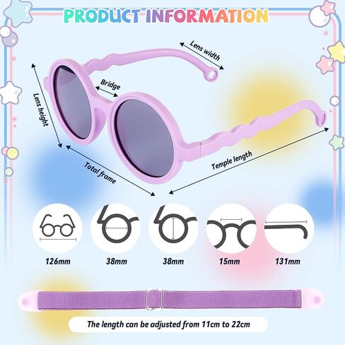 Xuhal 4 Pieces Toddler Sunglasses with Strap Polarized Flexible Baby Sunglasses Silicone Round UV Protection Sun Glasses for Baby Boys Girls Infant Age 0-3 Years Old in Saudi Arabia