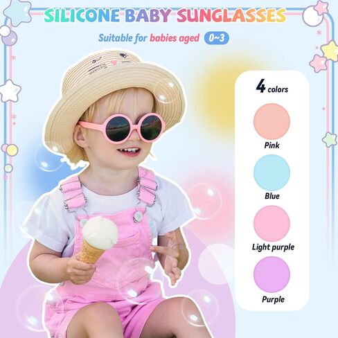 Xuhal 4 Pieces Toddler Sunglasses with Strap Polarized Flexible Baby Sunglasses Silicone Round UV Protection Sun Glasses for Baby Boys Girls Infant Age 0-3 Years Old in Saudi Arabia