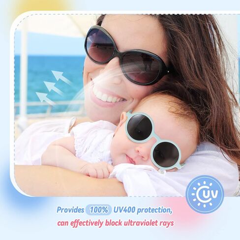 Xuhal 4 Pieces Toddler Sunglasses with Strap Polarized Flexible Baby Sunglasses Silicone Round UV Protection Sun Glasses for Baby Boys Girls Infant Age 0-3 Years Old in Saudi Arabia