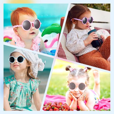 Xuhal 4 Pieces Toddler Sunglasses with Strap Polarized Flexible Baby Sunglasses Silicone Round UV Protection Sun Glasses for Baby Boys Girls Infant Age 0-3 Years Old in Saudi Arabia
