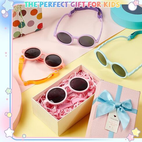 Xuhal 4 Pieces Toddler Sunglasses with Strap Polarized Flexible Baby Sunglasses Silicone Round UV Protection Sun Glasses for Baby Boys Girls Infant Age 0-3 Years Old in Saudi Arabia