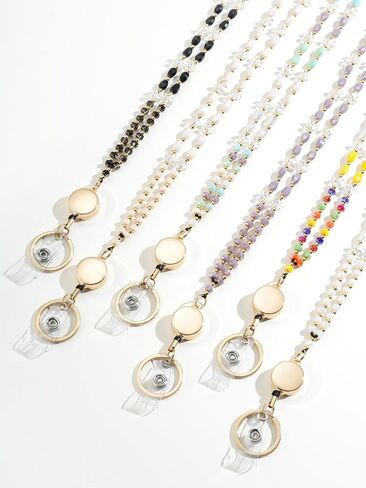 LENYNAL Lanyards for ID Badges and Keys, Retractable Lanyard Durable 3.0 Cream Crystal Beaded Lanyard for Teacher Women in Saudi Arabia
