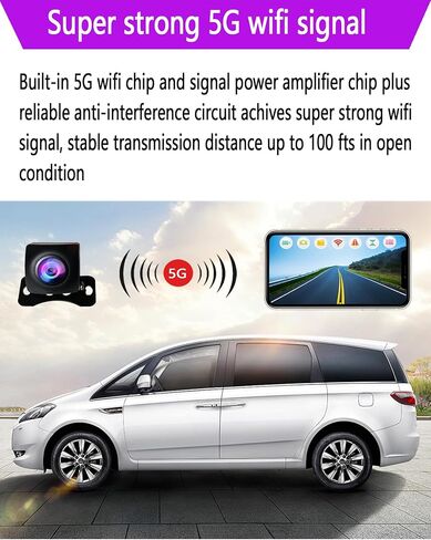 Casoda Newest HD1080P Wireless Backup Camera, Super Strong 5G WiFi Signal Crystal Clear View Smooth Video, Support iPhone and Android Phone, Suitable for car SUV Pickup Sedan, 2-in-1 Easy to Install in Kuwait