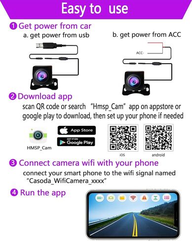 Casoda Newest HD1080P Wireless Backup Camera, Super Strong 5G WiFi Signal Crystal Clear View Smooth Video, Support iPhone and Android Phone, Suitable for car SUV Pickup Sedan, 2-in-1 Easy to Install in Kuwait