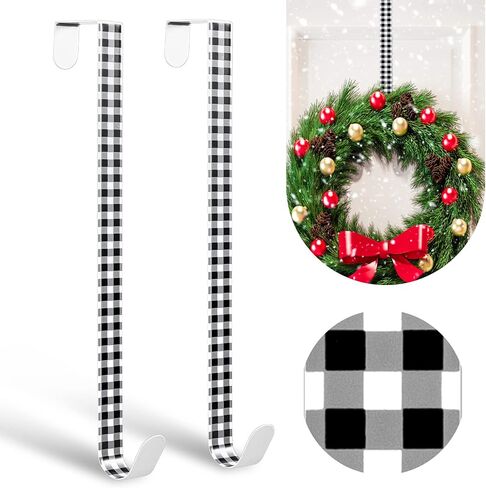Whaline 2Pcs Christmas Wreath Hanger, 15 Inch Wreath Hangers for Front Door Plaids Xmas Wreath Door Hanger Long Metal Over The Door Wreath Hook Hanger for Xmas Wreath Home Decoration in Saudi Arabia