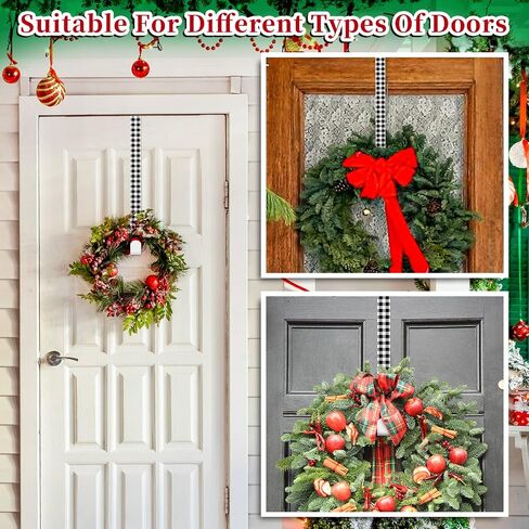 Whaline 2Pcs Christmas Wreath Hanger, 15 Inch Wreath Hangers for Front Door Plaids Xmas Wreath Door Hanger Long Metal Over The Door Wreath Hook Hanger for Xmas Wreath Home Decoration in Saudi Arabia
