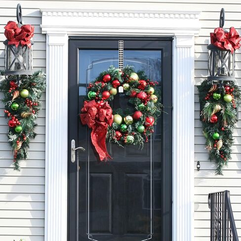 Whaline 2Pcs Christmas Wreath Hanger, 15 Inch Wreath Hangers for Front Door Plaids Xmas Wreath Door Hanger Long Metal Over The Door Wreath Hook Hanger for Xmas Wreath Home Decoration in Saudi Arabia
