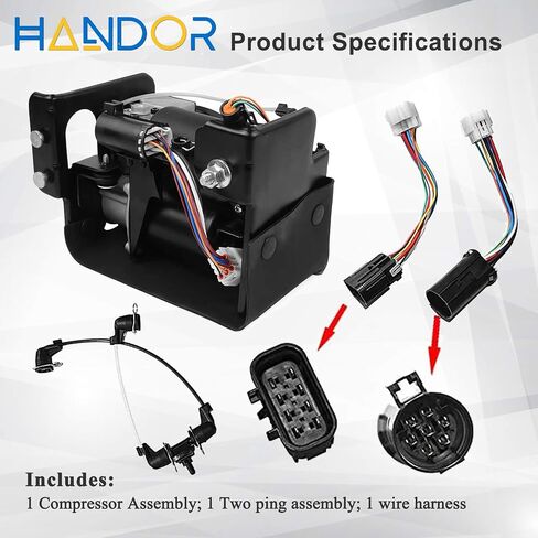 Handor 949-001 949-099 Air Ride Suspension w/Wire Harness Compressor Pump Compatible with 2001-2016 Chevy Tahoe Avalanche Suburban Escalade Yukon XL 1500 Replaces 15254590 4J-0003C 949001 949099 in Saudi Arabia