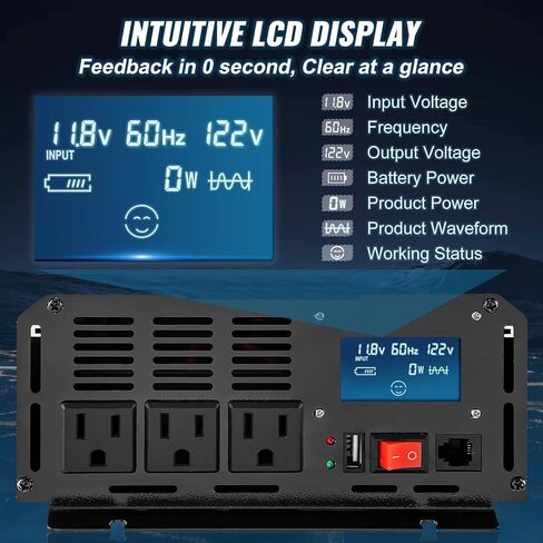 VEVOR Pure Sine Wave Inverter, 5000 Watt, Power Inverter, DC 12V to AC 120V Car Inverter, with LCD Display, USB Port and Remote Controller, Power Converter for Car RV Truck Solar System Travel Camping in Saudi Arabia