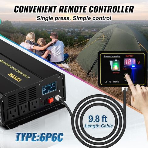 VEVOR Pure Sine Wave Inverter, 5000 Watt, Power Inverter, DC 12V to AC 120V Car Inverter, with LCD Display, USB Port and Remote Controller, Power Converter for Car RV Truck Solar System Travel Camping in Saudi Arabia