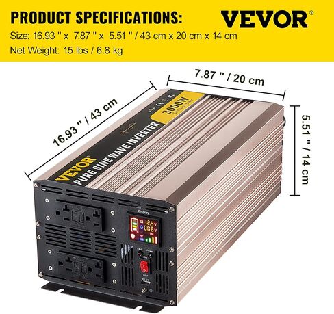 VEVOR Pure Sine Wave Inverter, 5000 Watt, Power Inverter, DC 12V to AC 120V Car Inverter, with LCD Display, USB Port and Remote Controller, Power Converter for Car RV Truck Solar System Travel Camping in Saudi Arabia