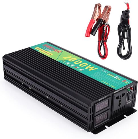 محول طاقة بموجة جيبية نقية 2000 واط، تيار مستمر 48 فولت إلى تيار متردد 110 فولت، محول طاقة السيارة مع شاشة LED رقمية للسيارة RV والنظام الشمسي المنزلي والطوارئ (2000 واط، 48 فولت) in Kuwait