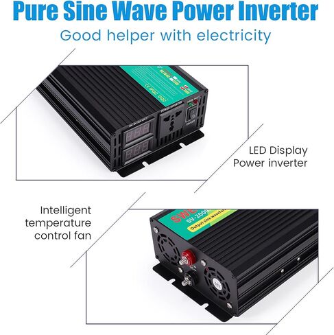 محول طاقة بموجة جيبية نقية 2000 واط، تيار مستمر 48 فولت إلى تيار متردد 110 فولت، محول طاقة السيارة مع شاشة LED رقمية للسيارة RV والنظام الشمسي المنزلي والطوارئ (2000 واط، 48 فولت) in Kuwait