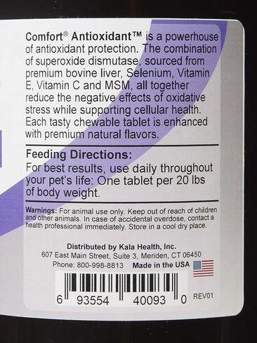 Kala Health COMFORT Antioxidant Supplement for Dogs, 1,000 Count, Immune Support and Helps Reduce Skin Allergies, Contains: MSM, Superoxide Dismutase, Selenium and Vitamin C & E, Made in The US in Saudi Arabia