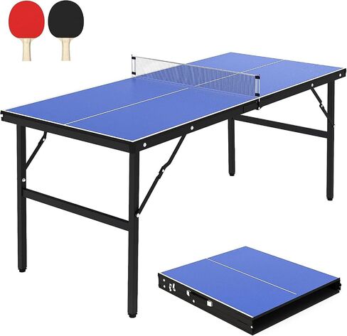 GAOMON Portable Table Tennis Table, Mid-Size Ping Pong Table for Indoor Outdoor Foldable Table Tennis Table with Net, Blue, No Assembly Required,60 x 26 x 27.5inch in Saudi Arabia