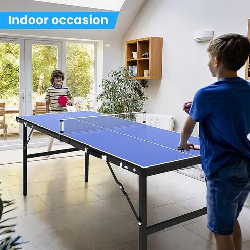 GAOMON Portable Table Tennis Table, Mid-Size Ping Pong Table for Indoor Outdoor Foldable Table Tennis Table with Net, Blue, No Assembly Required,60 x 26 x 27.5inch in Saudi Arabia