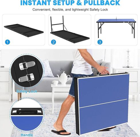 GAOMON Portable Table Tennis Table, Mid-Size Ping Pong Table for Indoor Outdoor Foldable Table Tennis Table with Net, Blue, No Assembly Required,60 x 26 x 27.5inch in Saudi Arabia